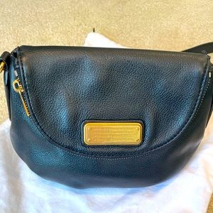 Black, leather crossbody bag